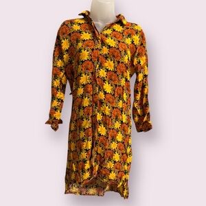 Topshop Floral Shirt Dress Button Front Mini Long Sleeve Size 2